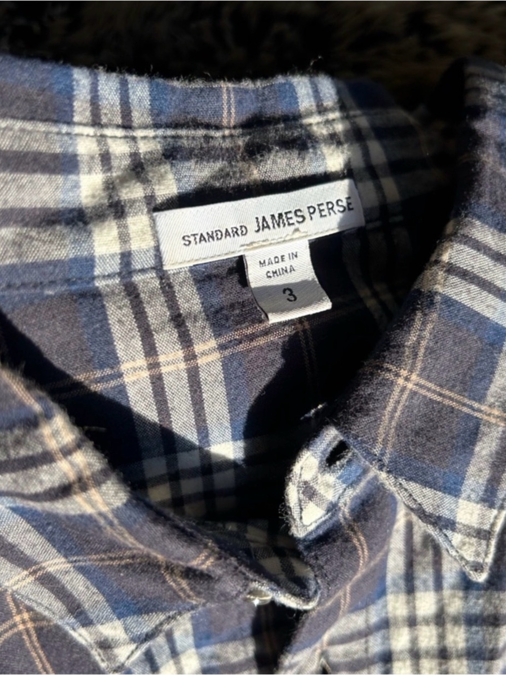 James Perse Navy and White Plaid Button-Down Shirt